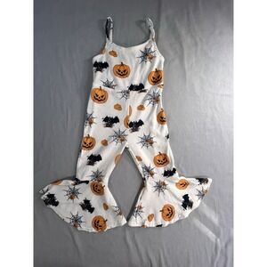 Girls Halloween Bell Bottom‎ Jumpsuit Size 90/2T Pumpkins Funky